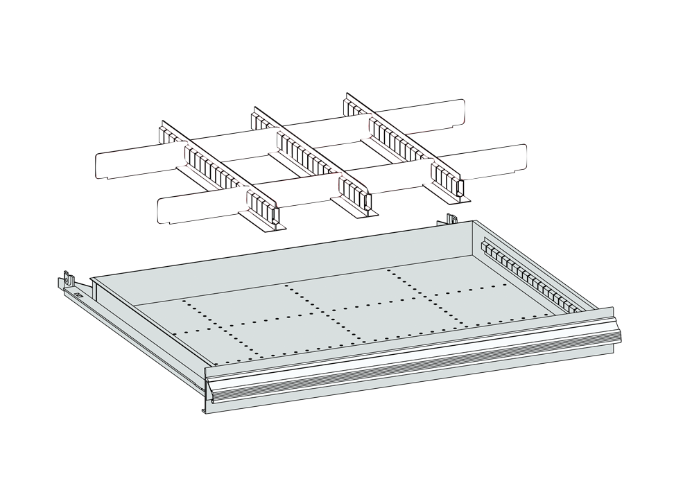 Einteilungsmaterial für Schubladen Metall, 460 x 450 x 150 mm Einteilungsmaterial für Schubladen Metall, 460 x 450 x 150 mm