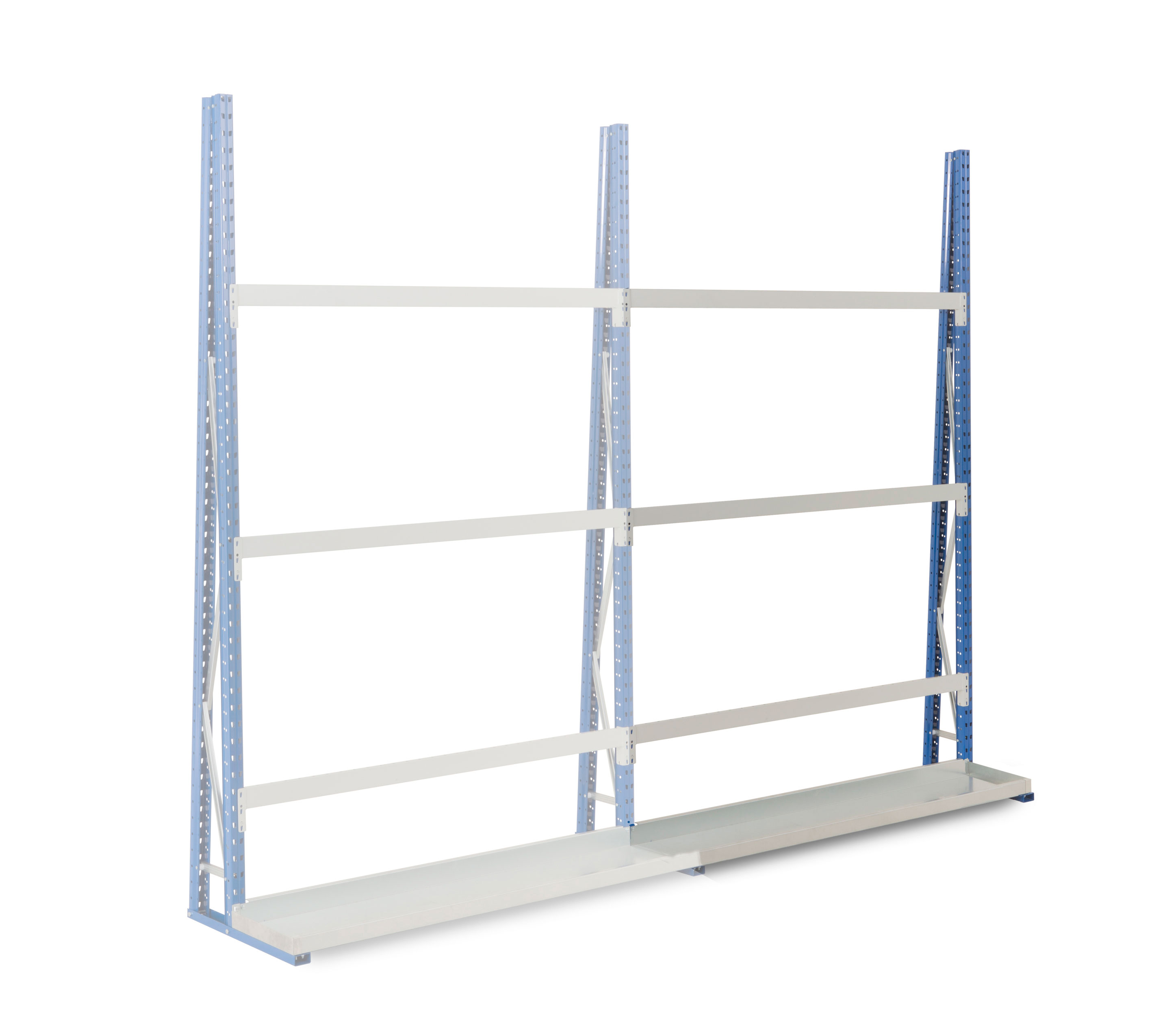 Anbauregal VR 1-seitig H2500 x L1500 x T340 mm, mit 3 Trägern und Sockel Anbauregal VR 1-seitig H2500 x L1500 x T340 mm, mit 3 Trägern und Sockel