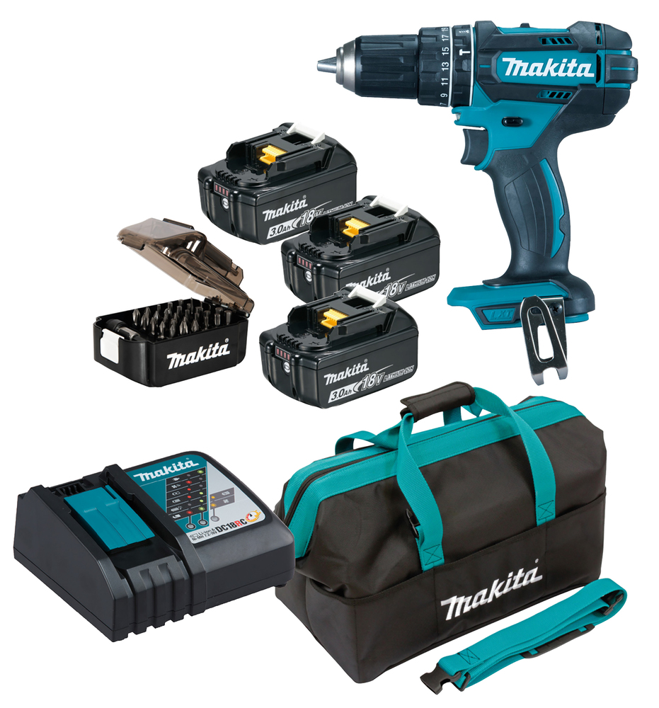 SET Akku-Schlagbohrschrauber mit Zubehör LXT, Makita DHP482RFX3 SET Akku-Schlagbohrschrauber mit Zubehör LXT, Makita DHP482RFX3