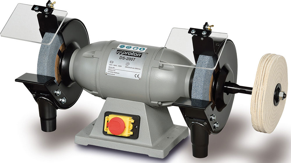 Doppelschleifmaschine Proton DS-200T, mit Wellenverlängerung und Polierscheibe Doppelschleifmaschine Proton DS-200T, mit Wellenverlängerung und Polierscheibe