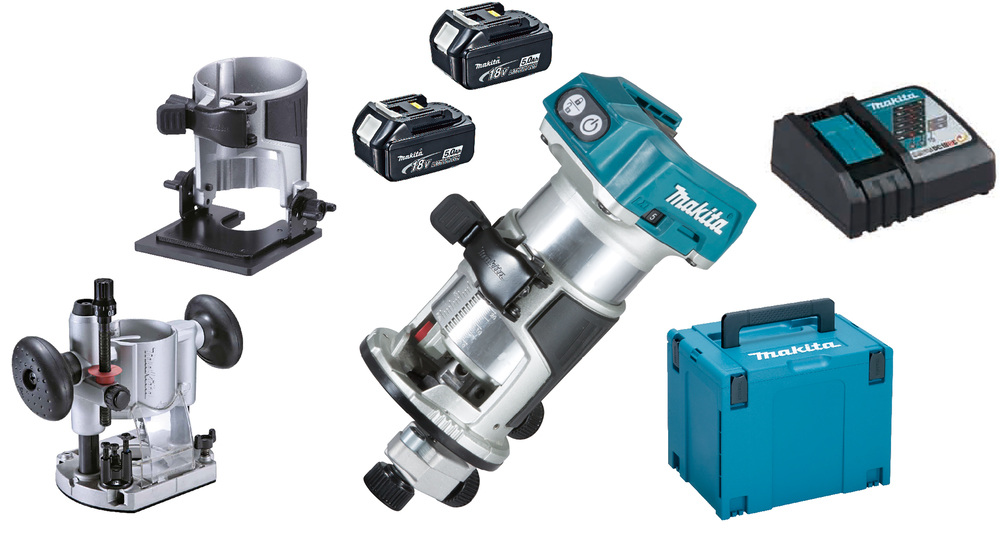 SET 18V Einhandfräse / Kantenfräse, Makita DRT50TJX11 SET 18V Einhandfräse / Kantenfräse, Makita DRT50TJX11