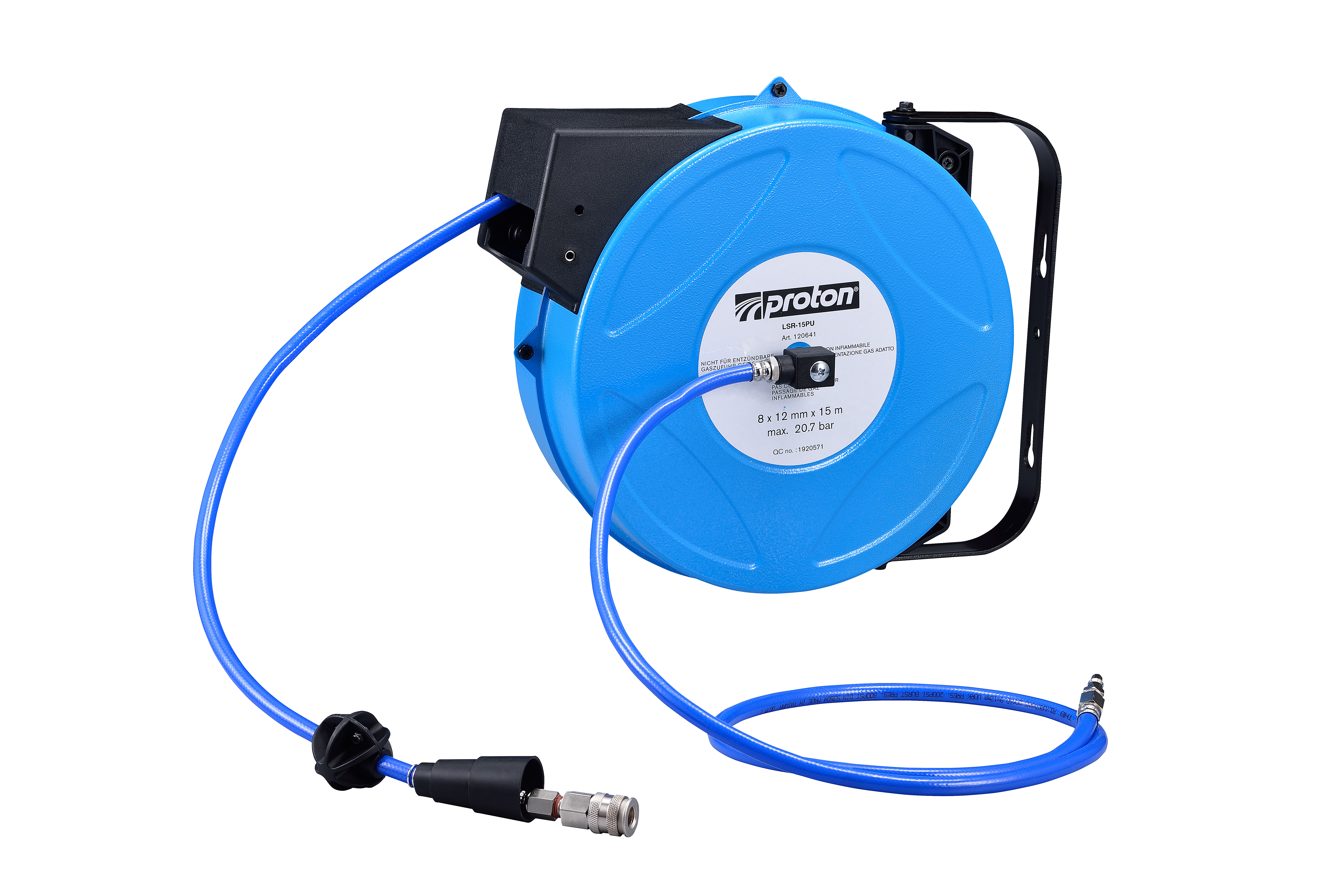 Druckluft-Schlauchaufroller Rockair LSR-15PU, mit montierter Schnellkupplung und Stecknippel Druckluft-Schlauchaufroller Rockair LSR-15PU, mit montierter Schnellkupplung und Stecknippel