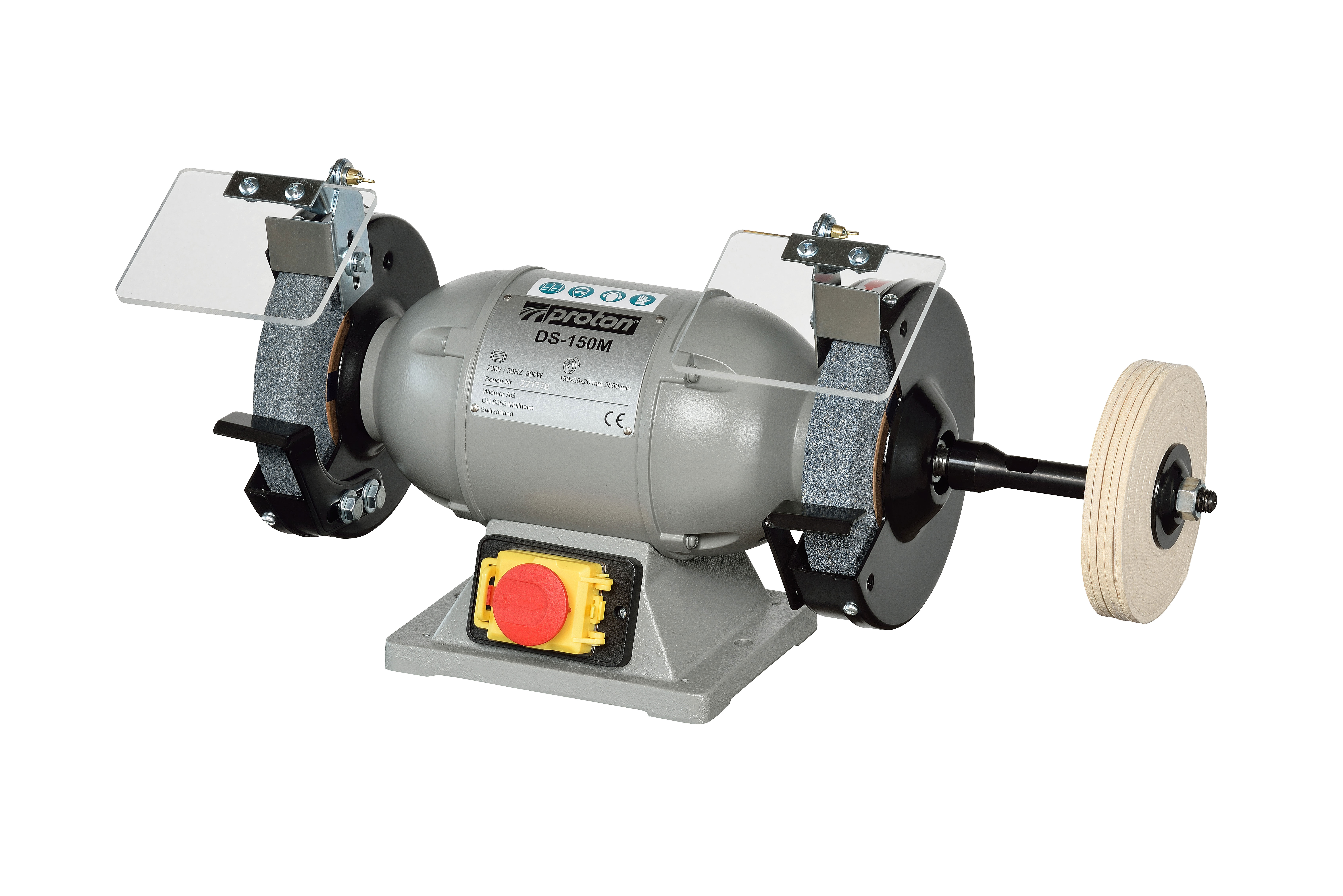 Doppelschleifmaschine Proton DS-150M, mit Wellenverlängerung und Schwabbelscheibe Doppelschleifmaschine Proton DS-150M, mit Wellenverlängerung und Schwabbelscheibe