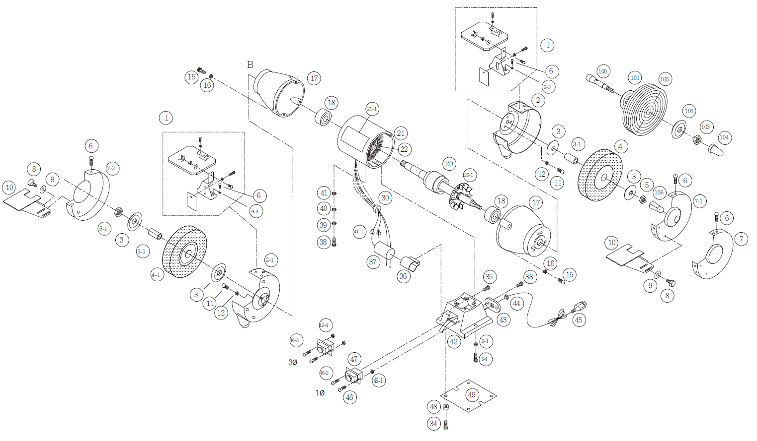 Doppelschleifmaschine Proton DS-200T, mit Wellenverlängerung und Polierscheibe Doppelschleifmaschine Proton DS-200T, mit Wellenverlängerung und Polierscheibe