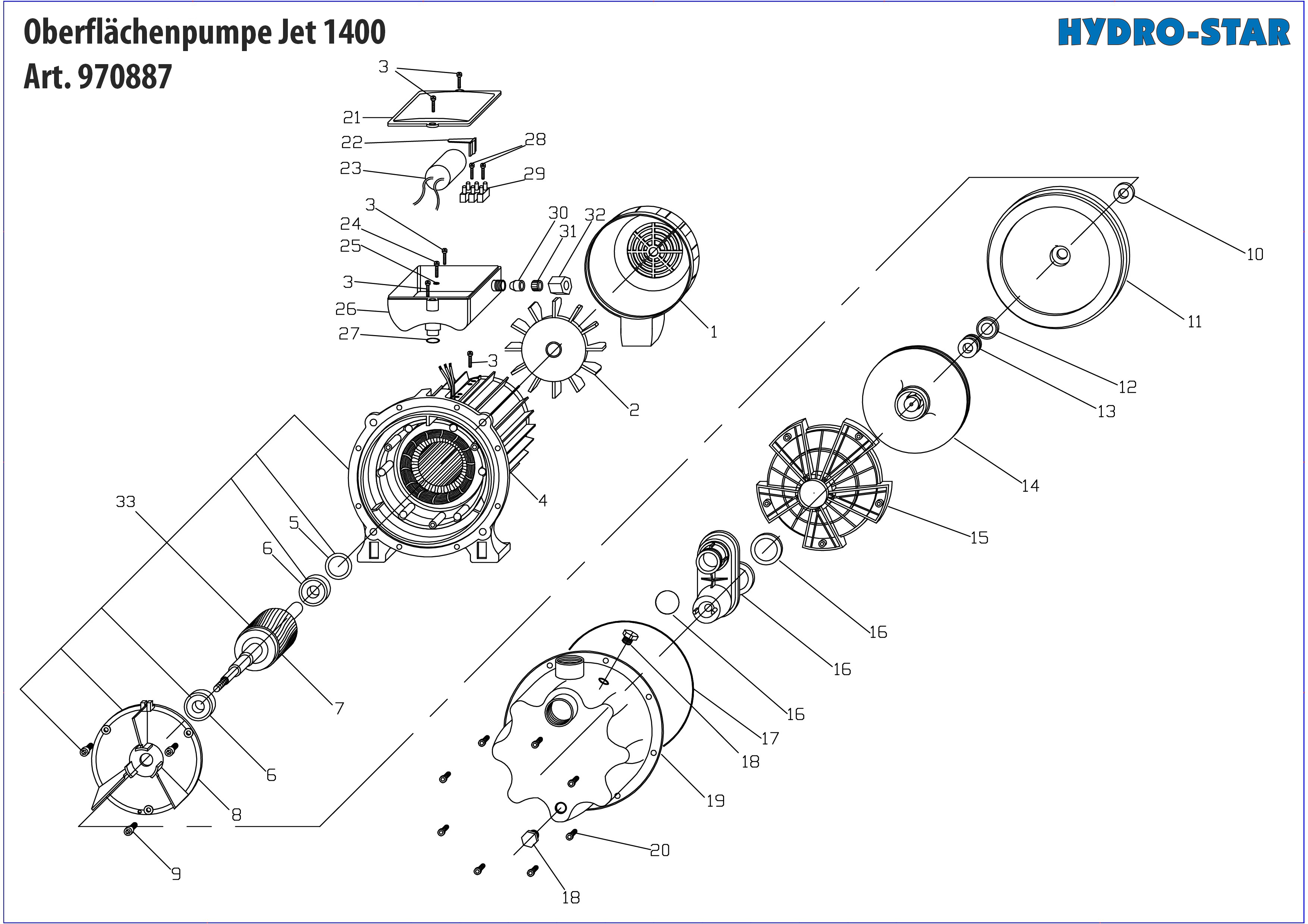 Oberflächenpumpe Hydro Star Jet 1400, inkl. Schlauchverbindung 25 mm Oberflächenpumpe Hydro Star Jet 1400, inkl. Schlauchverbindung 25 mm