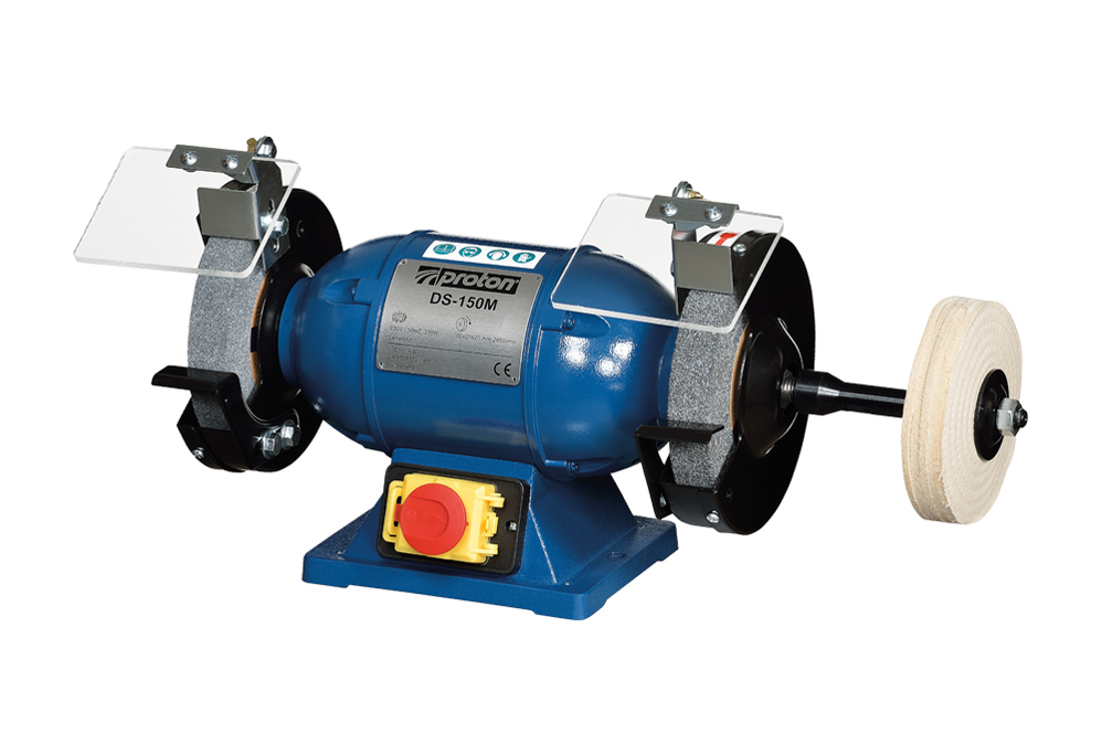 Doppelschleifmaschine Proton DS-150M, mit Wellenverlängerung und Schwabbelscheibe Doppelschleifmaschine Proton DS-150M, mit Wellenverlängerung und Schwabbelscheibe